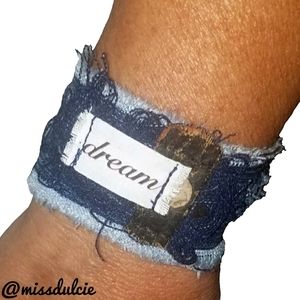 Dream Grunge Distress Denim Bracelet Cuff Upcycled